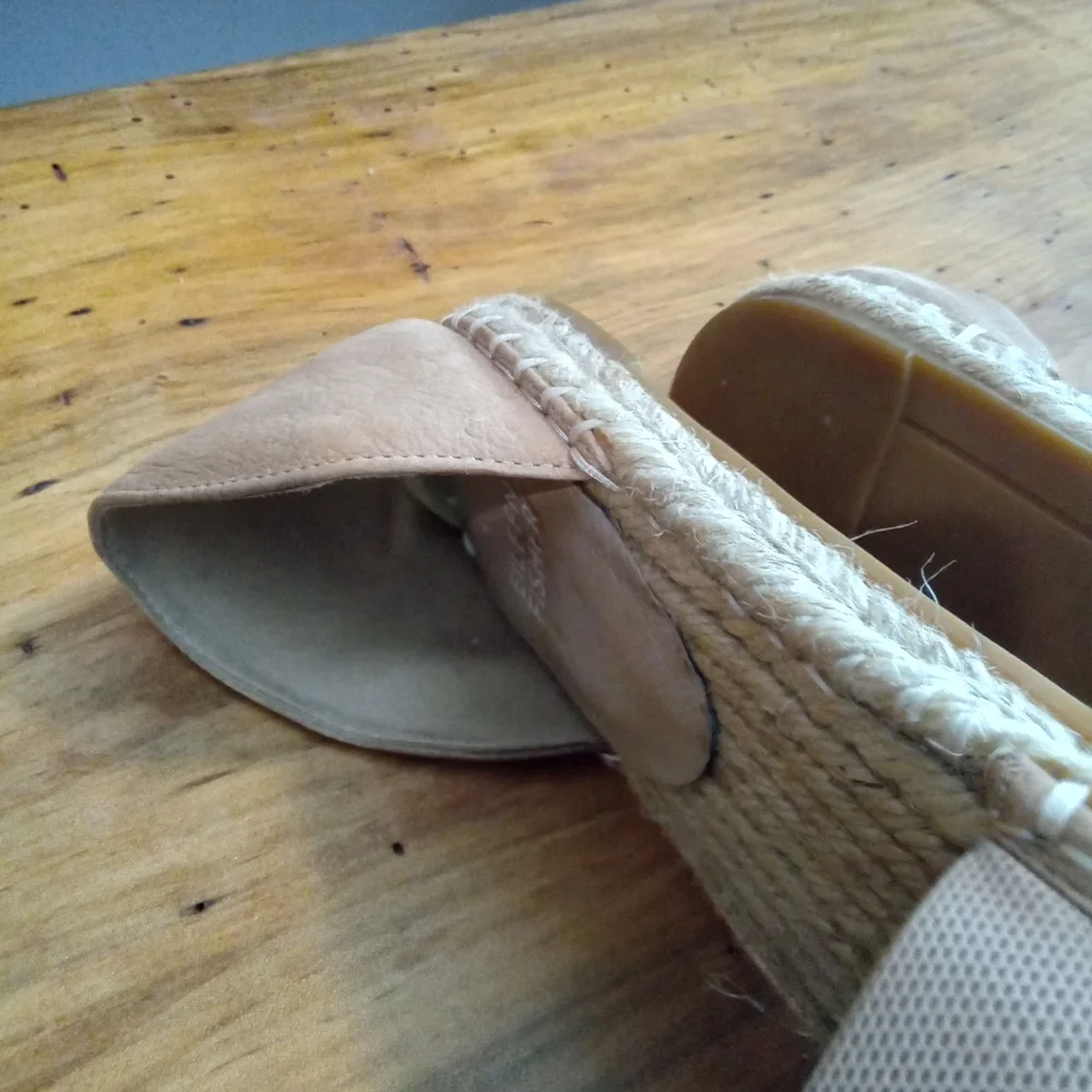 Eileen Fisher Lady Tumbled Tan Nubuck Espadrille Shoes Size 7